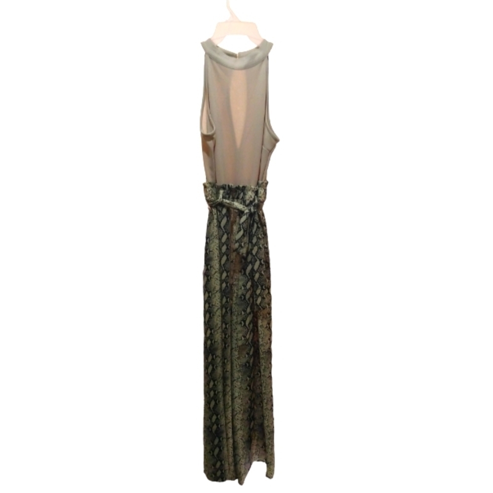 Halter Jumper Wide Leg J for Justify Beige Reptile Print Bottom Tie Belt L